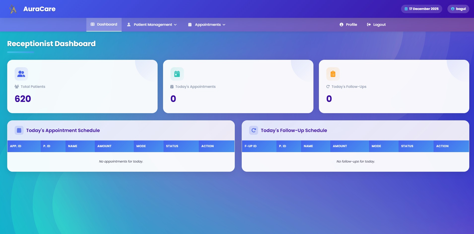 Receptionist Dashboard